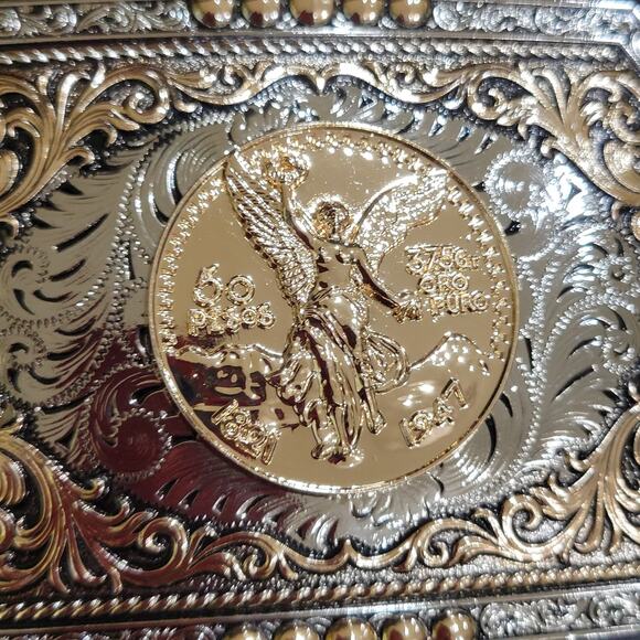 Centenario Cowboy Belt Buckle Western Hebilla Rodeo Silver Rosetone Coin - Picture 2 of 9